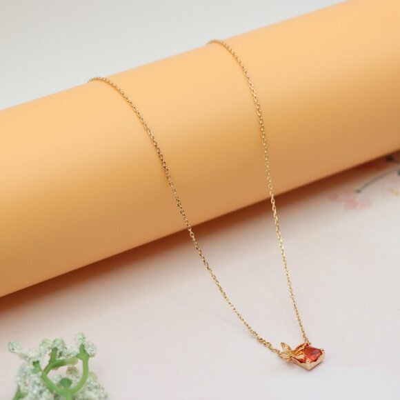 "Charming Rose Gold Plated Necklace with Orange Gem & Leaf,  XPNL0145 - Picture 10 of 13